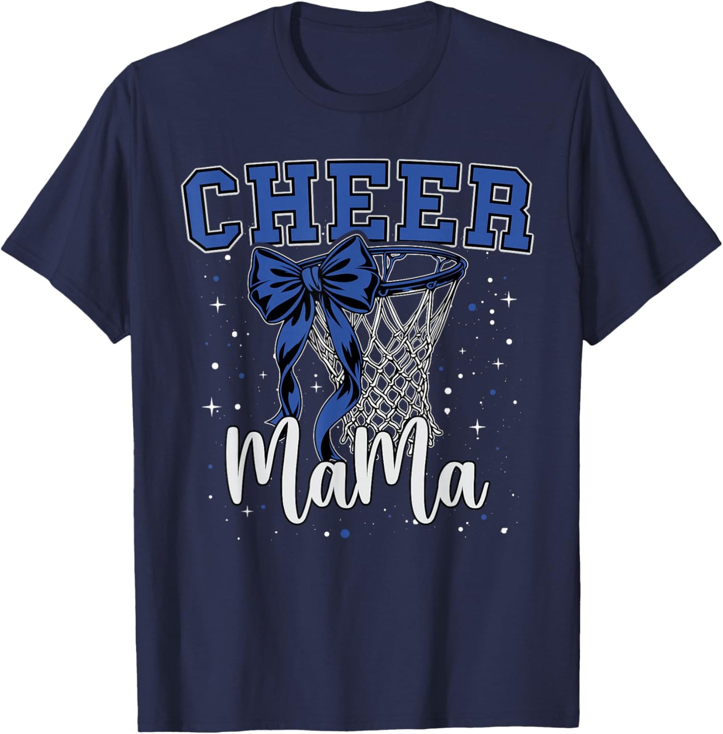 Blue Cheer Mama Mom Bow Sport Basketball Game Cheerleading T-Shirt - T-Shirt | Navy