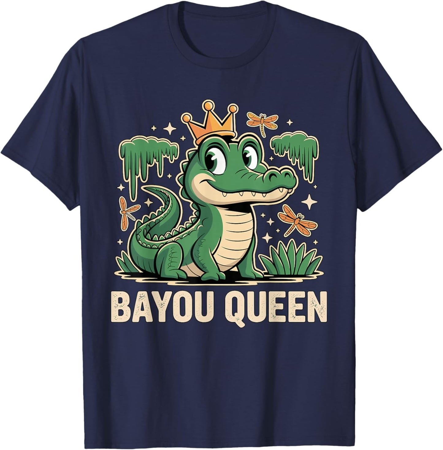 Bayou Queen Louisiana Alligator Retro Wildlife Travel Cajun T-Shirt - T-Shirt | Navy