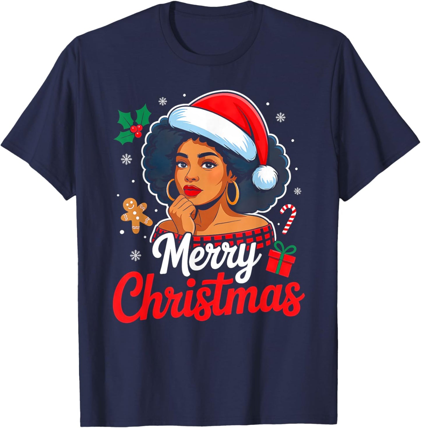 Merry Christmas Black Women African American Xmas Pajamas T-Shirt - T-Shirt | Navy