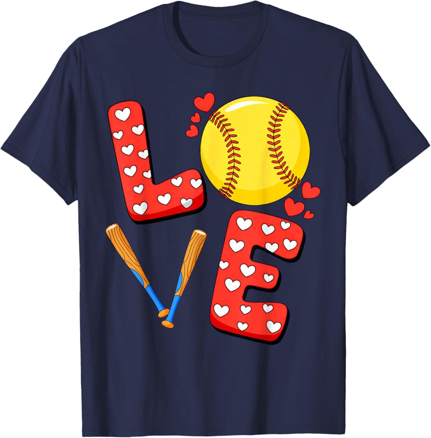 Love Softball Valentine T-Shirt - T-Shirt | Navy