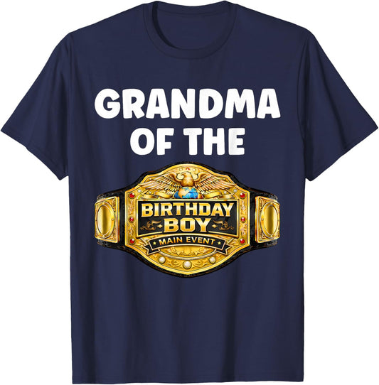 Grandma of The Birthday Boy Matching Wrestling Wrestler T-Shirt - T-Shirt | Navy