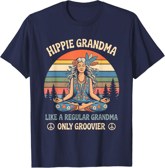 Retro Hippie Grandma Like A Regular Grandma Vintage T-Shirt - T-Shirt | Navy