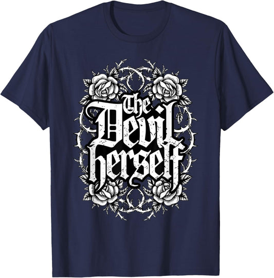 The Devil Herself Retro Occult Women Gothic Dark Feminine T-Shirt - T-Shirt | Navy