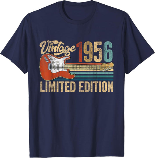 Vintage 1956 70th Birthday Gifts 70 Years Old Guitar Lover T-Shirt - T-Shirt | Navy
