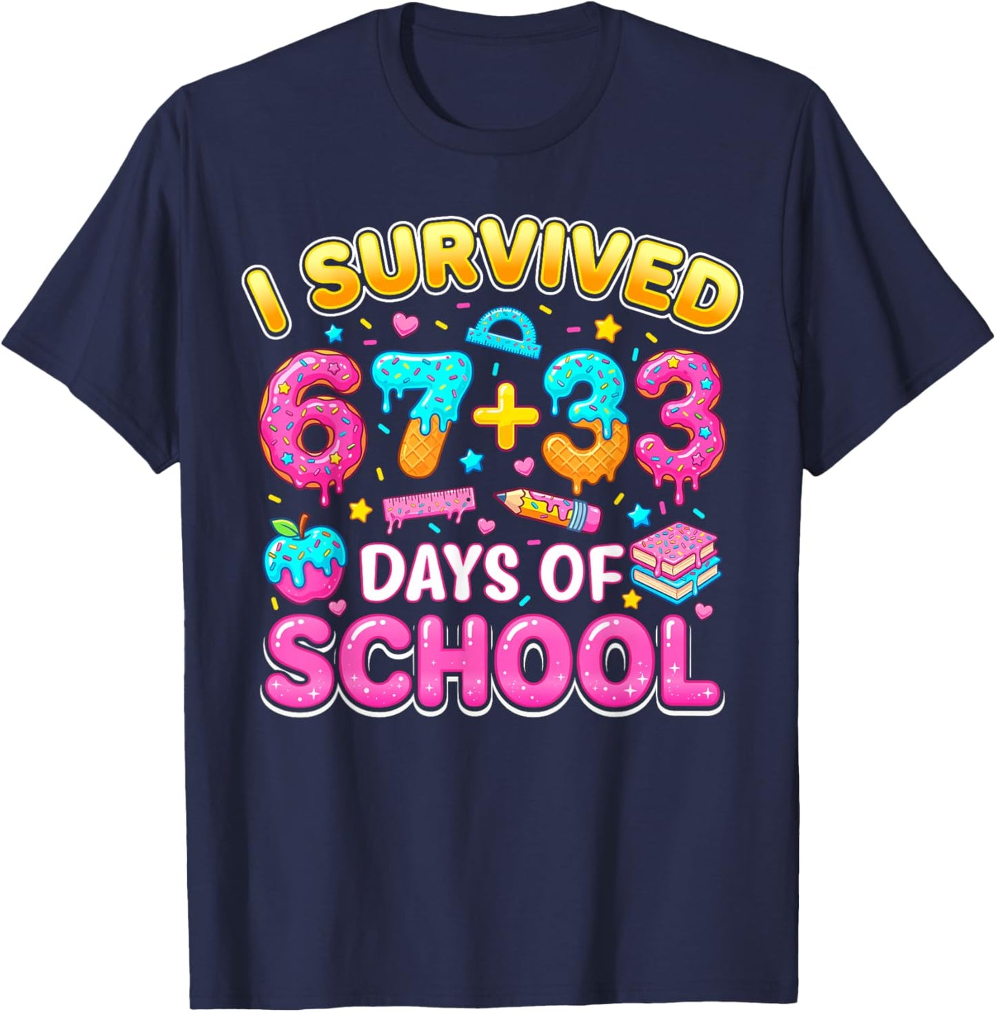 I Survived 67 33 Days of School 100 Days Teachers Kids Boys T-Shirt - T-Shirt | Navy