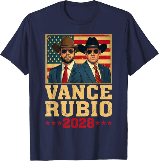 Vance Rubio 2028 President JD Vance Marco Rubio USA Flag T-Shirt - T-Shirt | Navy