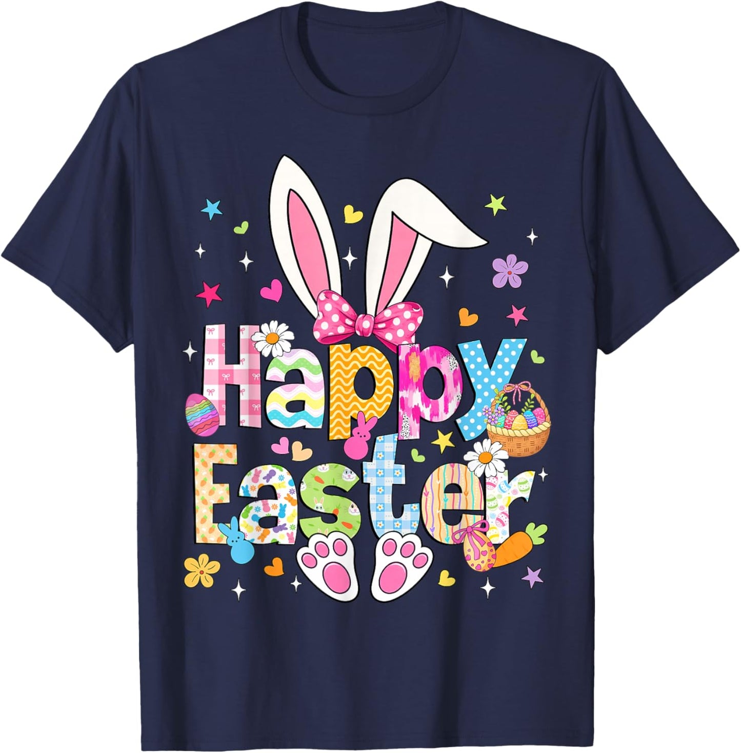Happy Easter 2026 Cute Bunny Rabbit Easter Day Women Girls T-Shirt - T-Shirt | Navy