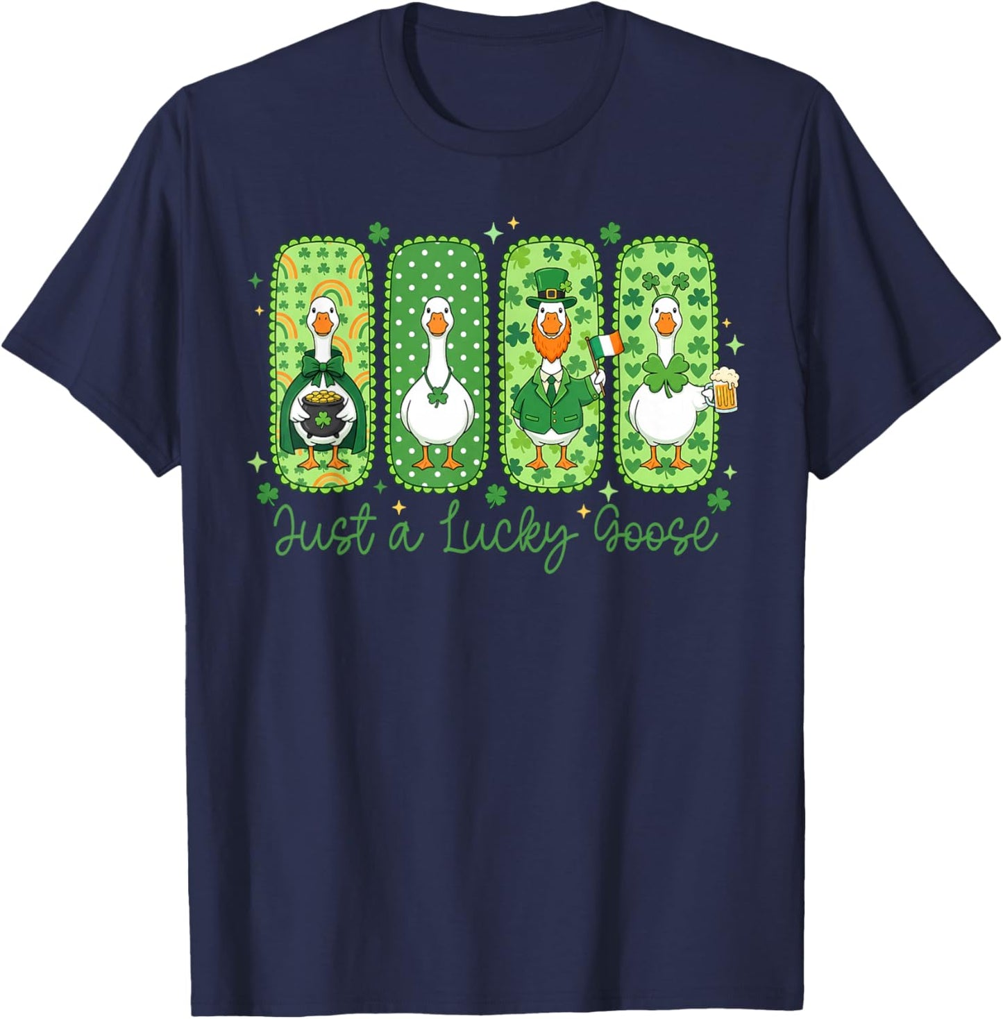 Funny Just A Lucky Goose St Patricks Day Shamrock Cute T-Shirt - T-Shirt | Navy