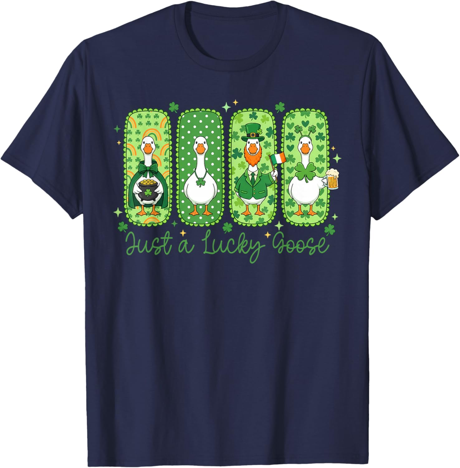 Funny Just A Lucky Goose St Patricks Day Shamrock Cute T-Shirt - T-Shirt | Navy