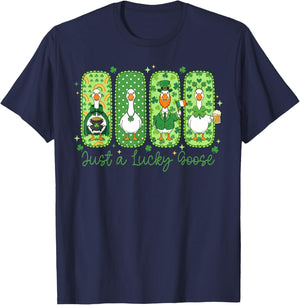 Funny Just A Lucky Goose St Patricks Day Shamrock Cute T-Shirt - T-Shirt | Navy