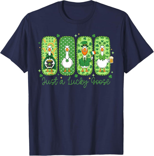 Funny Just A Lucky Goose St Patricks Day Shamrock Cute T-Shirt - T-Shirt | Navy