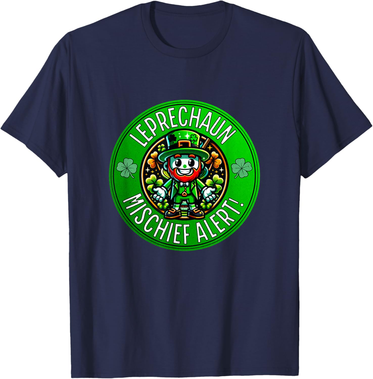 St Patrick's Day Leprechaun Mischief Alert T-Shirt - T-Shirt | Navy