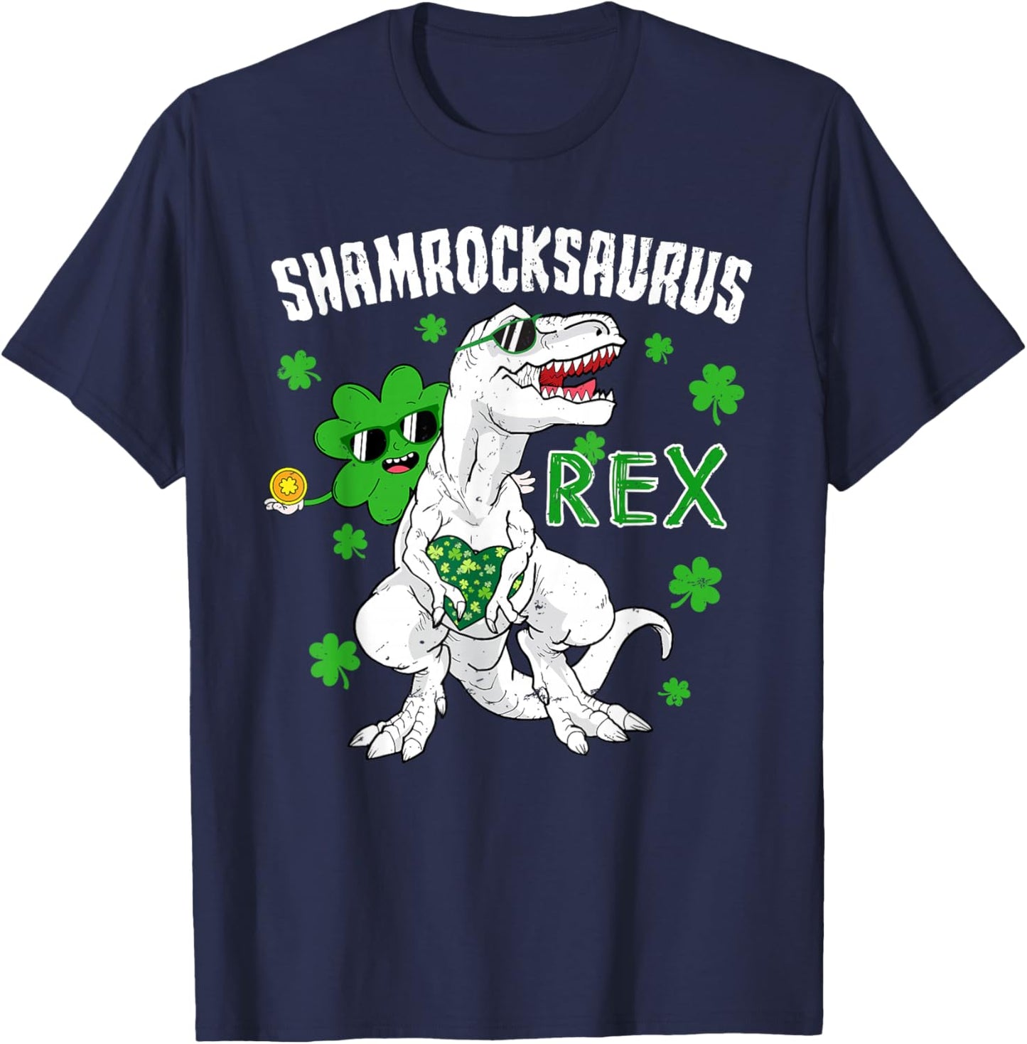 St Patrick's Day Shamrocksaurus Dinosaur T Rex Shamrock T-Shirt - T-Shirt | Navy
