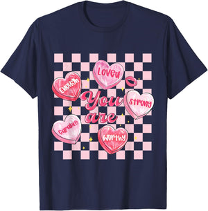 You are Enough Retro Valentine Day Hearts Love Men Women Kid T-Shirt - T-Shirt | Navy