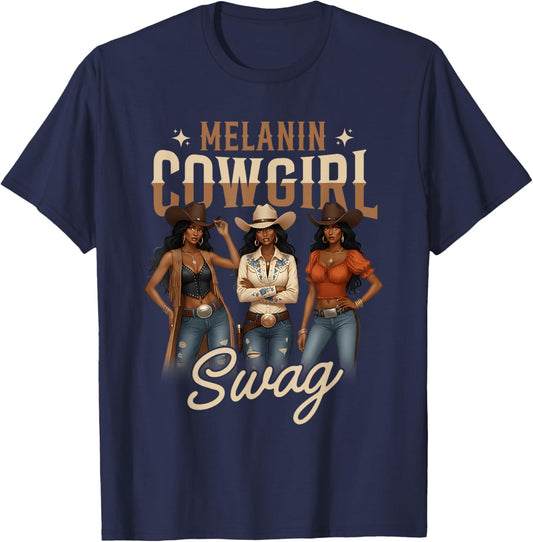 Melanin Cowgirls Black History Month African Melanin Pride T-Shirt - T-Shirt | Navy