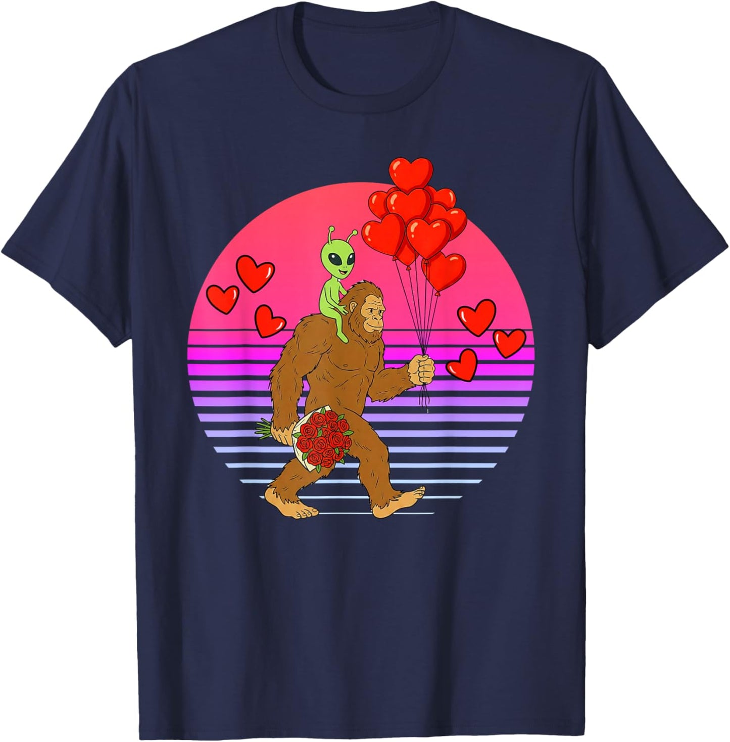 Funny Valentines Day Bigfoot Alien Sasquatch Men Boys Kids T-Shirt - T-Shirt | Navy