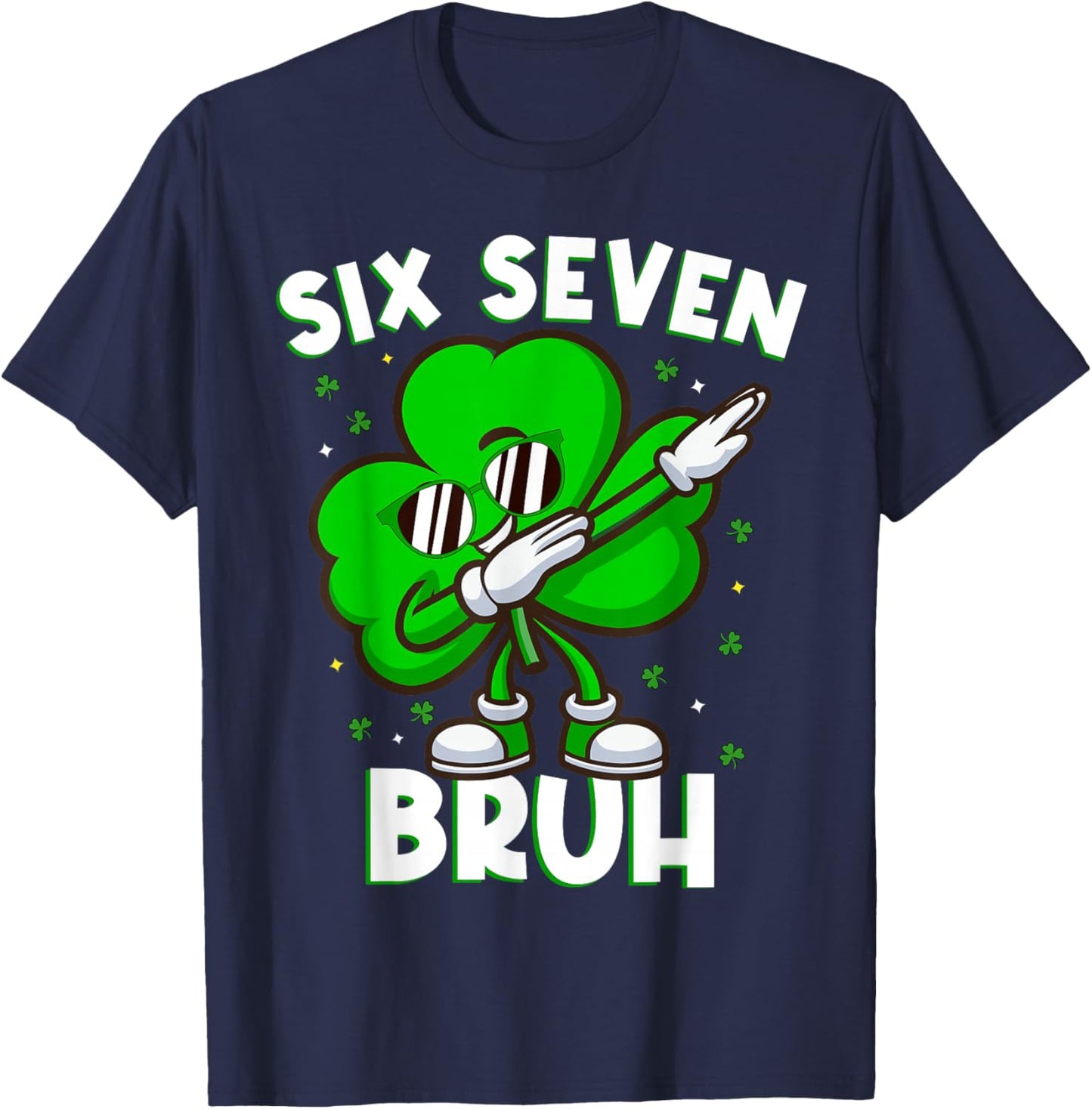Six Seven Bruh Dabbing Shamrock St Patricks Day Teens Boys T-Shirt - T-Shirt | Navy