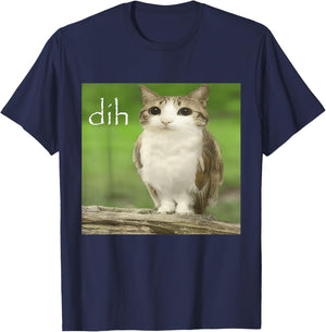Funny Meowl Dih Meme Cursed Cat Owl Brainrot Internet Silly T-Shirt - T-Shirt | Navy