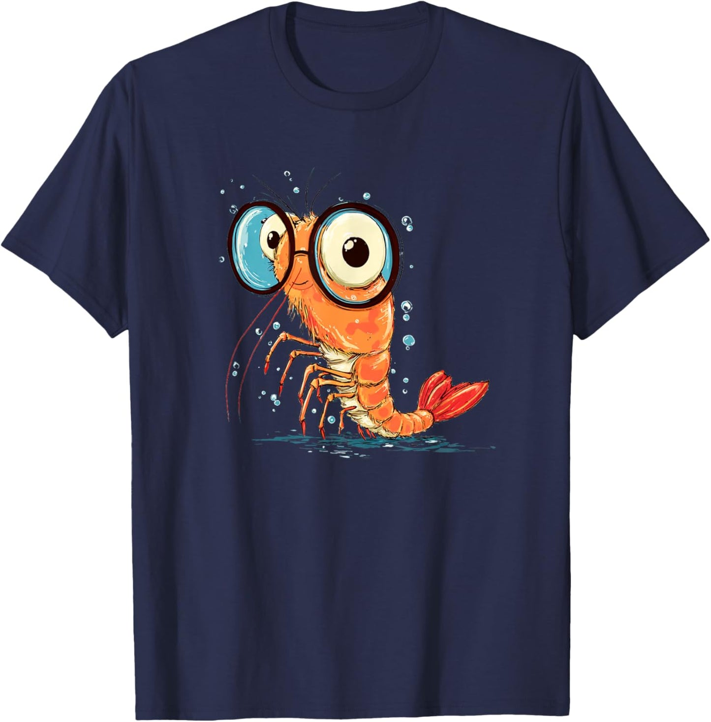 Funny Shrimp Face with Glasses for Seafood and Shrimps Fans T-Shirt - T-Shirt | Navy