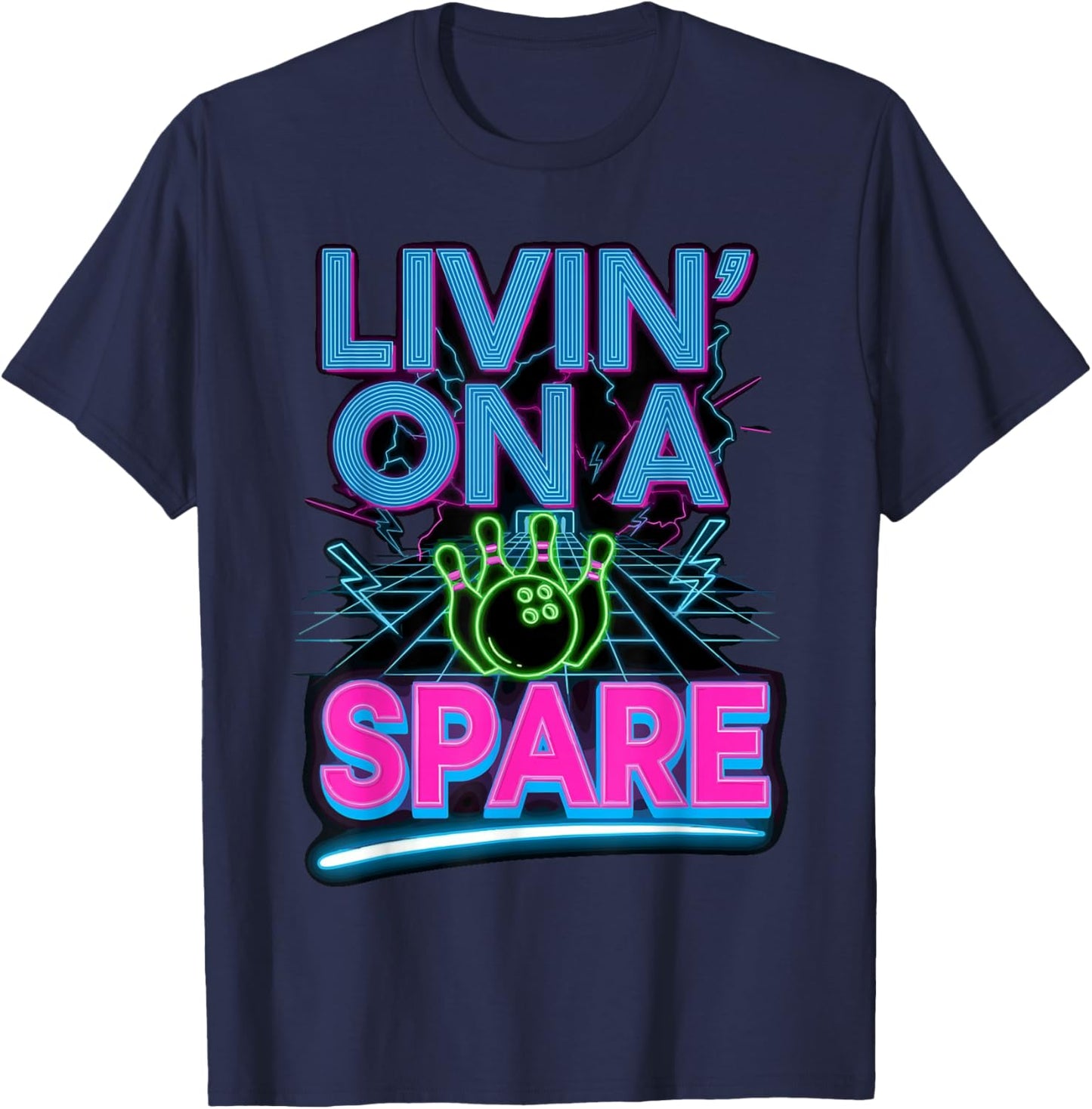Vintage Bowling Shirts Bowler, Livin' On A Spare T-Shirt - T-Shirt | Navy