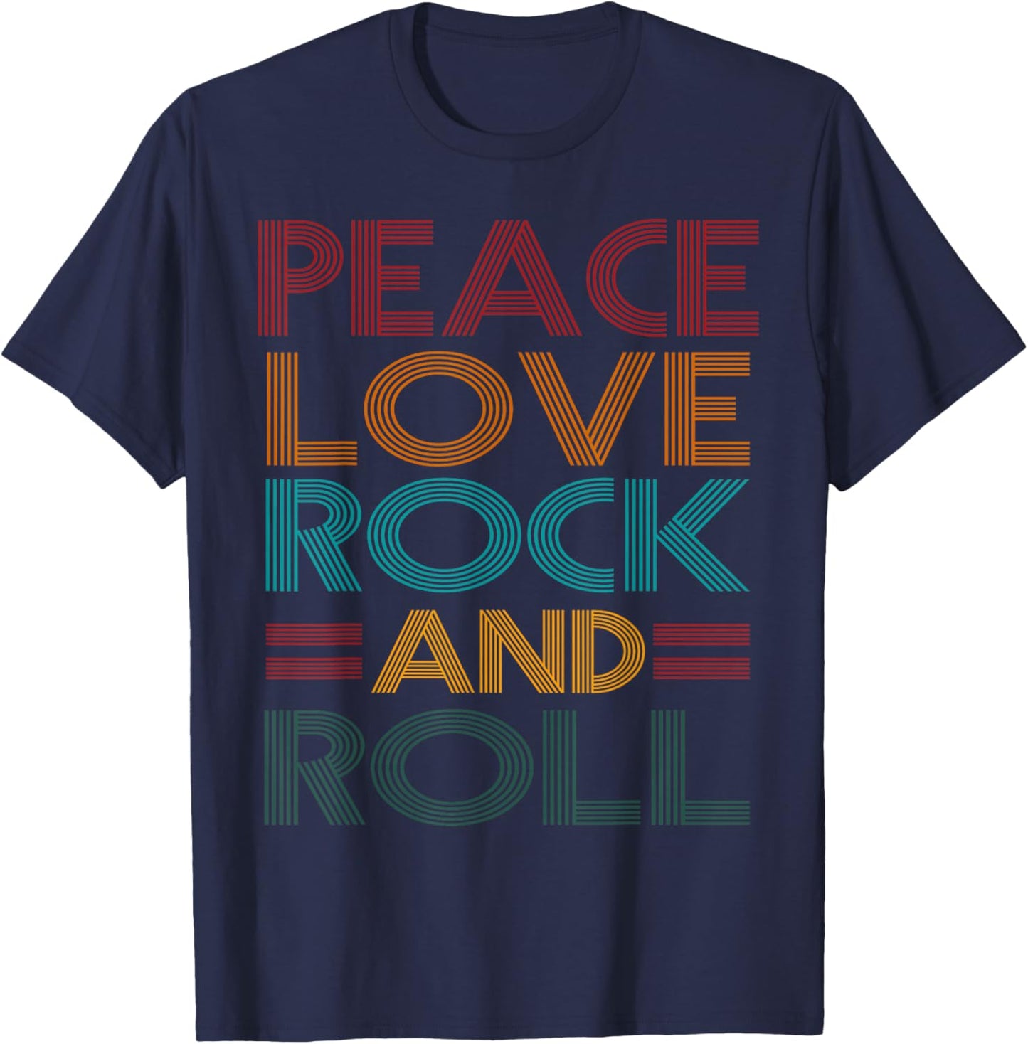 Retro Peace Love Rock N Roll Distressed Rock Concert Music T-Shirt - T-Shirt | Navy