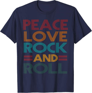 Retro Peace Love Rock N Roll Distressed Rock Concert Music T-Shirt - T-Shirt | Navy