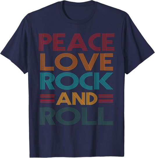 Retro Peace Love Rock N Roll Distressed Rock Concert Music T-Shirt - T-Shirt | Navy