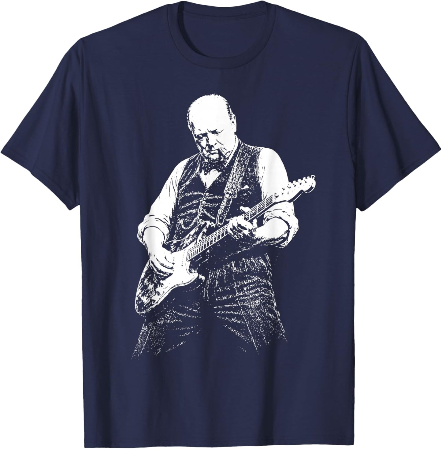 Retro Winston Churchill Playing Guitar T-Shirt - T-Shirt | Navy