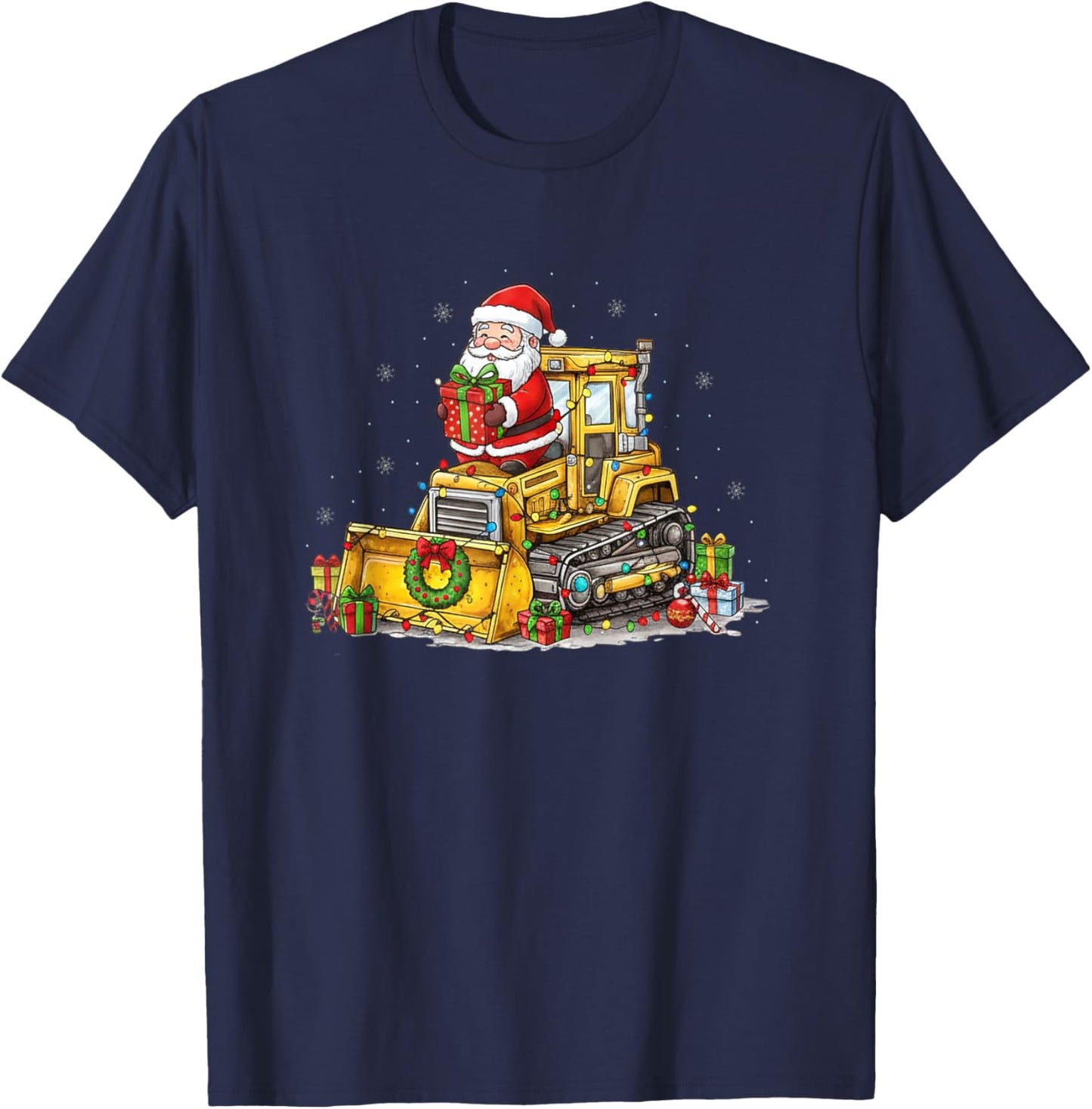 Kids Construction Truck Christmas Excavator Santa Boys T-Shirt - T-Shirt | Navy