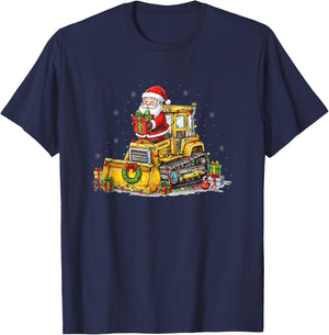 Kids Construction Truck Christmas Excavator Santa Boys T-Shirt - T-Shirt | Navy
