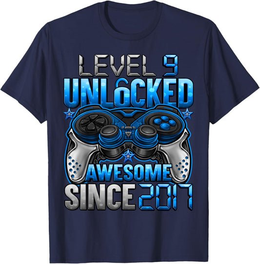 Level 9 Unlocked 9 Year Old Gifts for Boys 9th Birthday Boy T-Shirt - T-Shirt | Navy