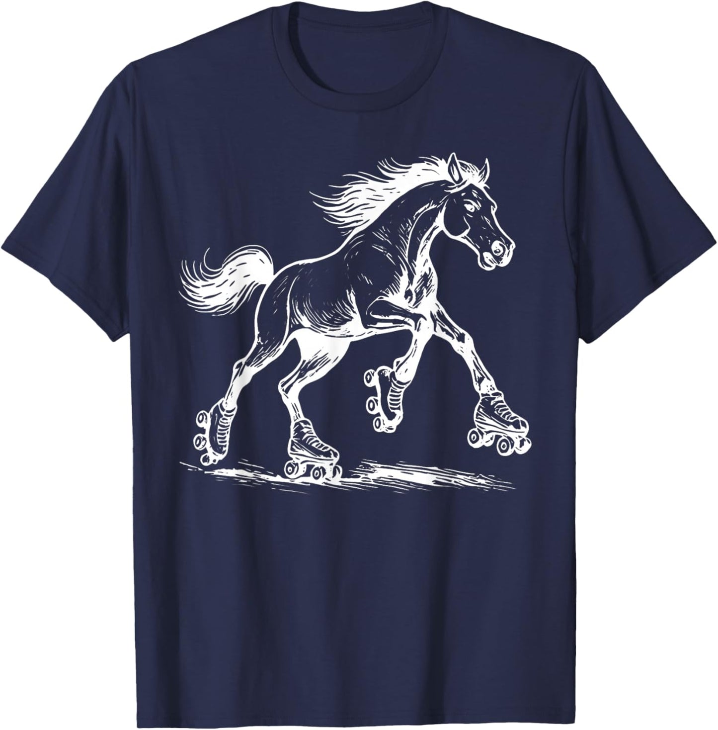 Vintage Horse Skating Roller Skates Funny Sport Lovers T-Shirt - T-Shirt | Navy