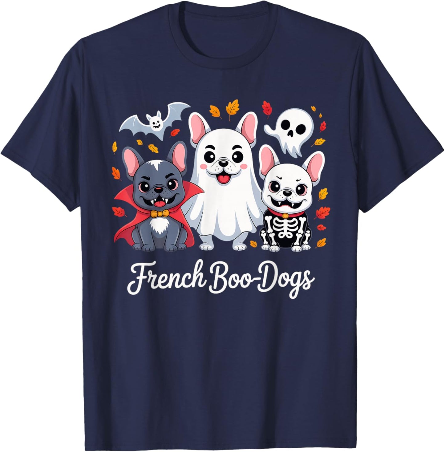 French Boo-Dog Halloween Ghost French Bulldog Fall Autumn T-Shirt - T-Shirt | Navy