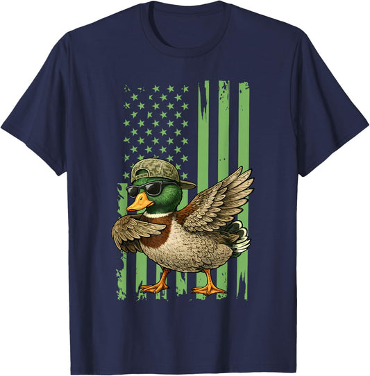 Camo Vintage Dabbing Duck Graphic Women Kids T-Shirt - T-Shirt | Navy