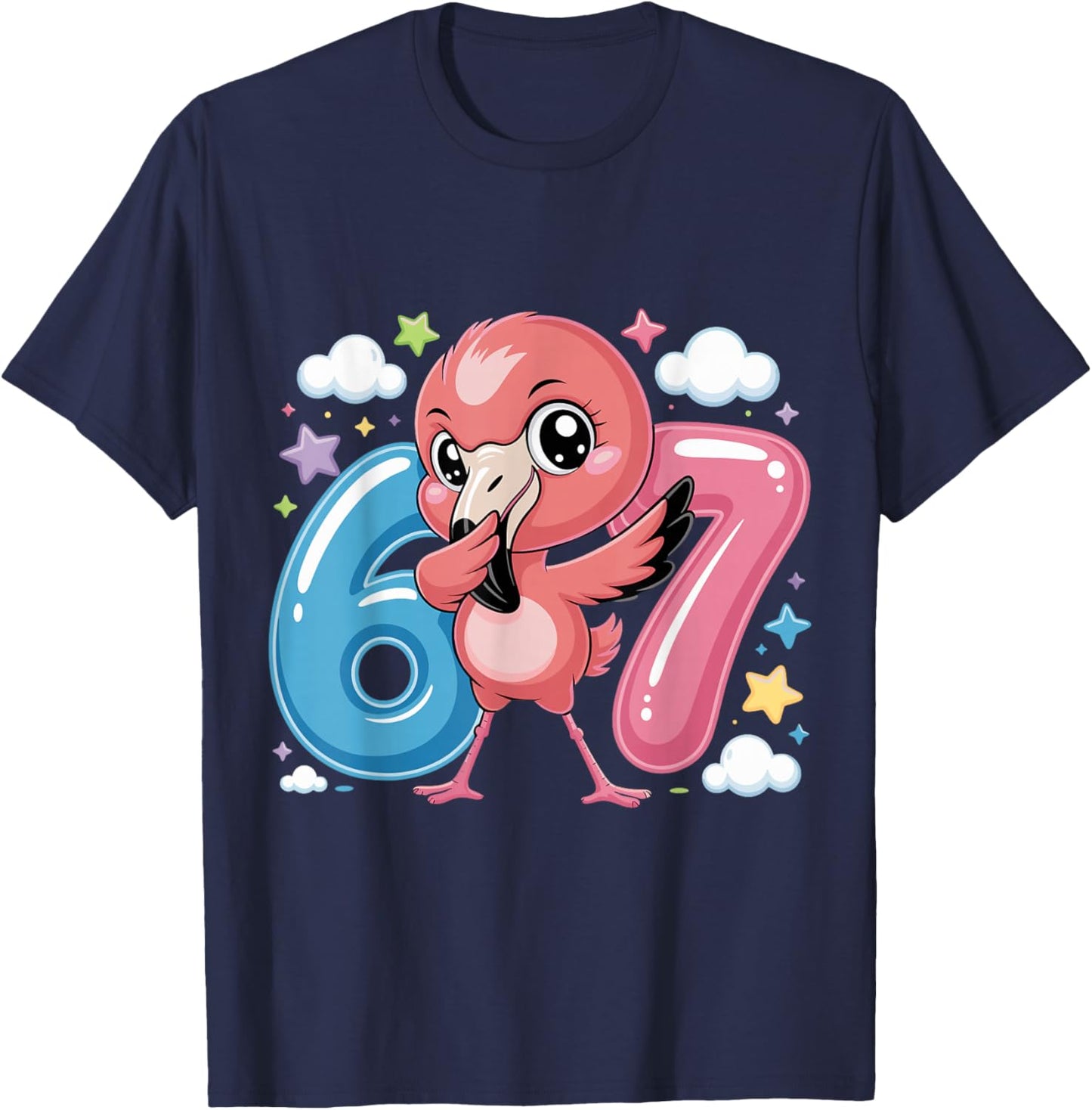 67 Meme Flamingo for Girls Six Seven Brainrot Funny Kids T-Shirt - T-Shirt | Navy