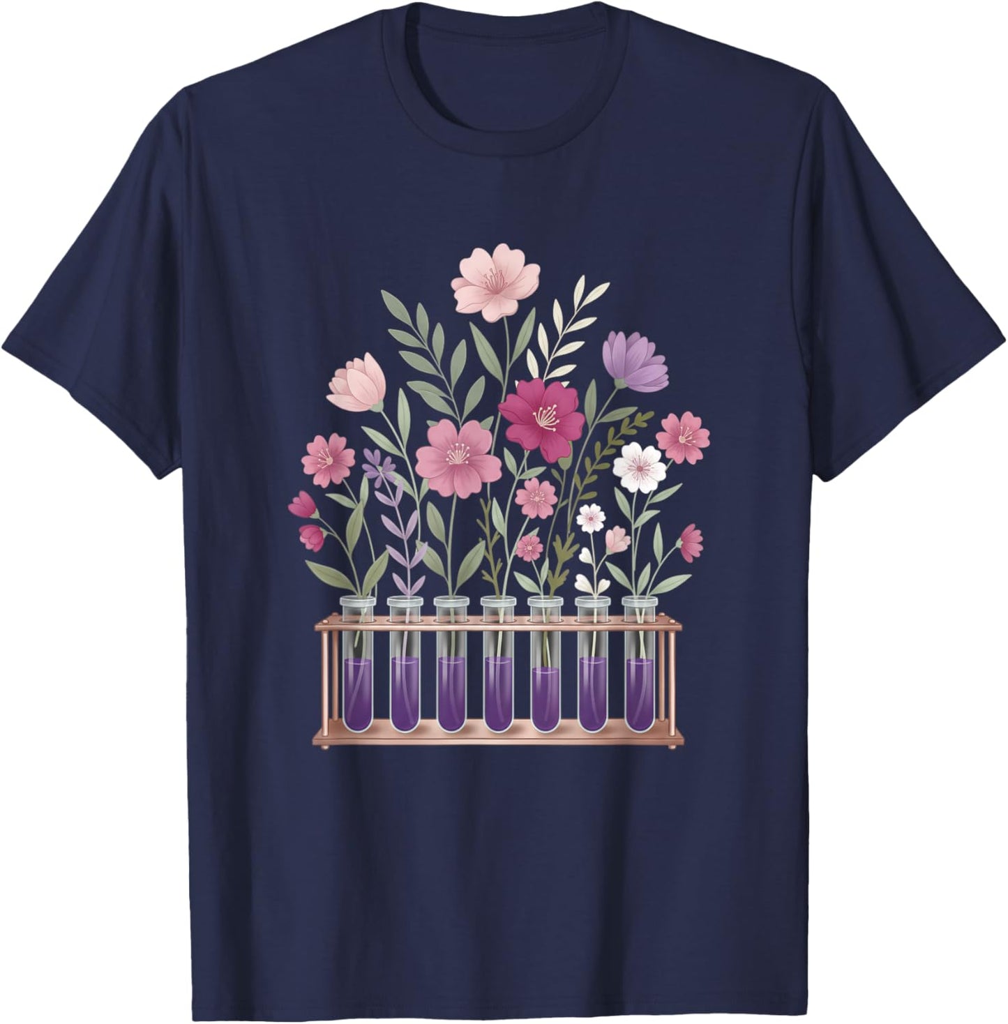 Stem Nature Test Tube Flowers Science Plant Botany Floral T-Shirt - T-Shirt | Navy