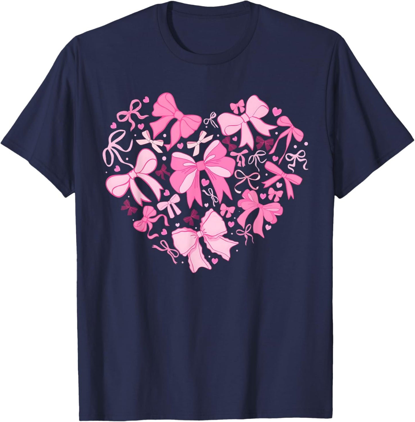 Valentine Coquette Pink Bow Heart Women Girls Kids T-Shirt - T-Shirt | Navy