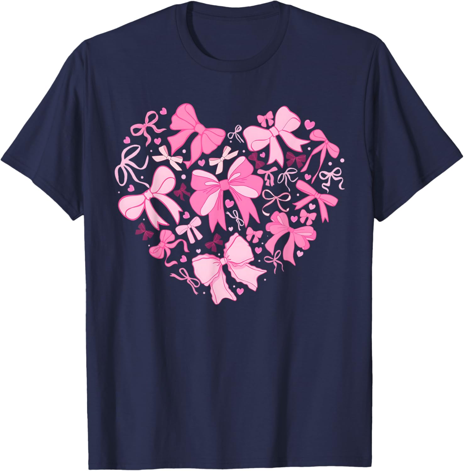 Valentine Coquette Pink Bow Heart Women Girls Kids T-Shirt - T-Shirt | Navy
