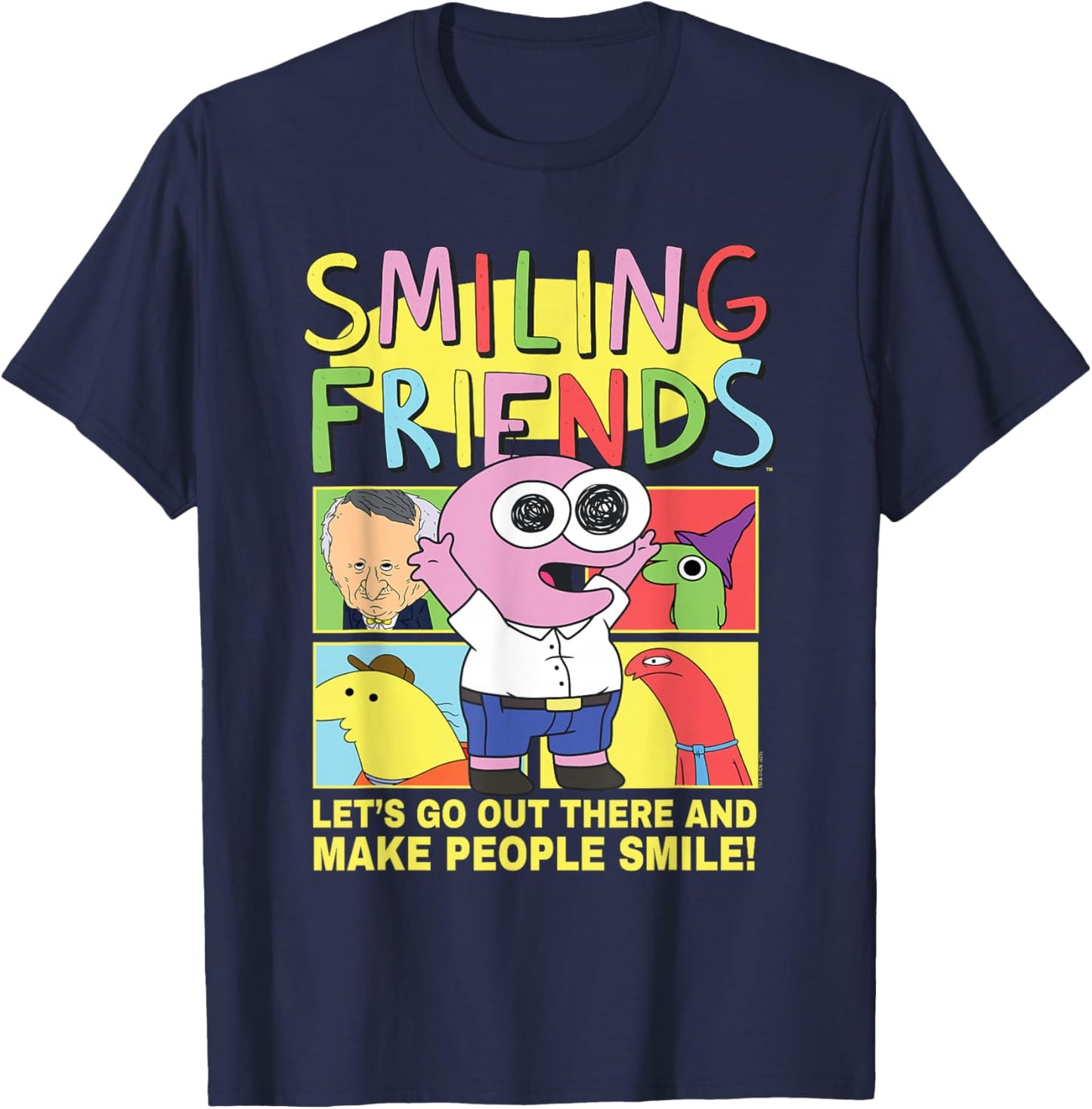 Smiling Friends Make People Smile PIM Funny Cartoon T-Shirt - T-Shirt | Navy