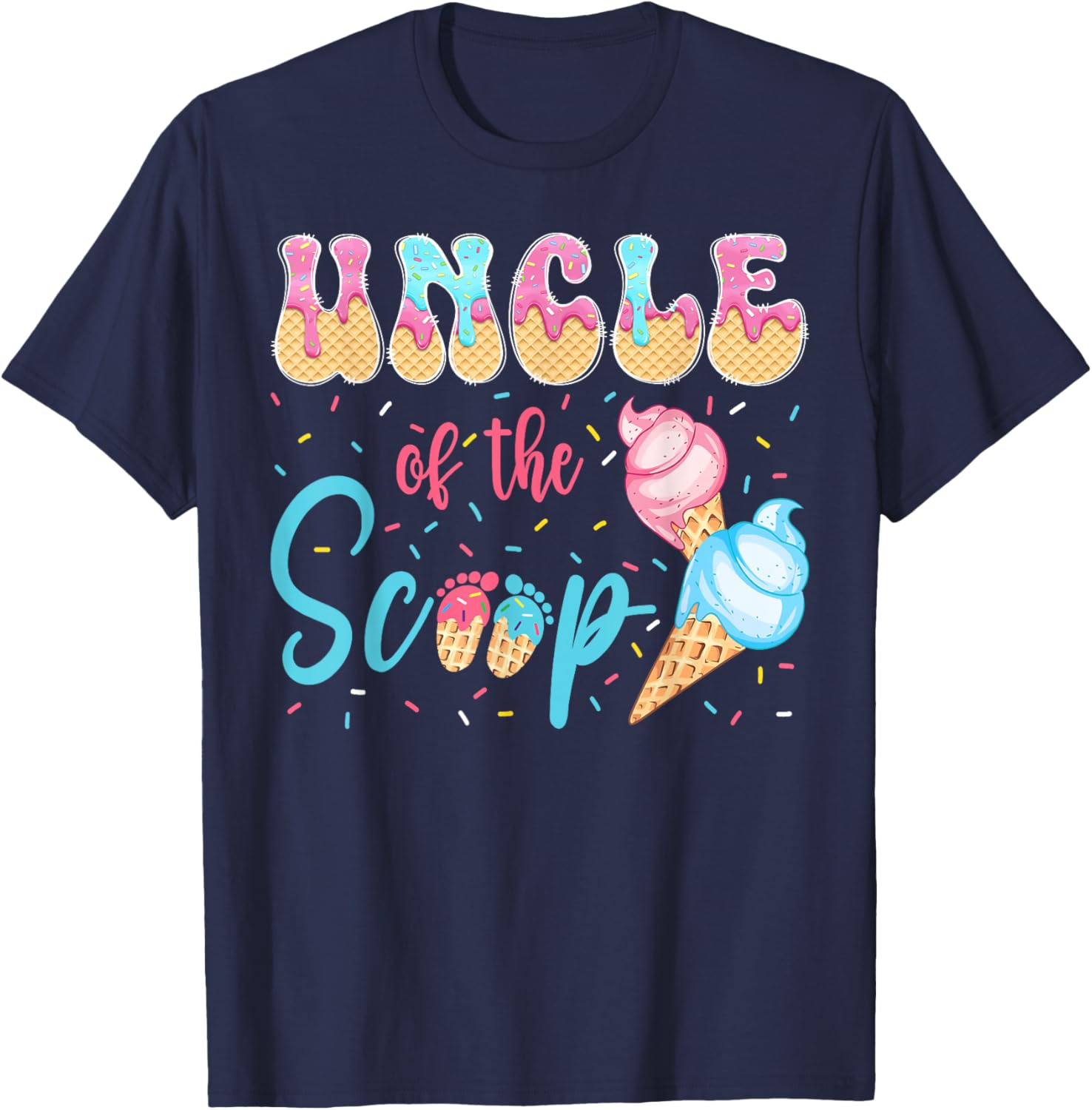 Uncle of The Scoop Ice Cream Gender Reveal Baby Shower T-Shirt - T-Shirt | Navy