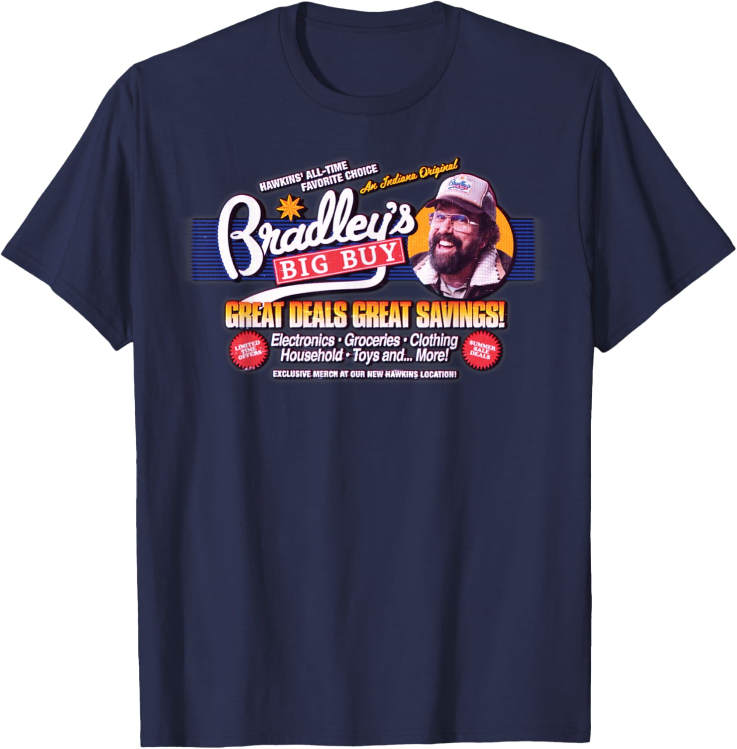 Stranger Things Season 5 Bradley's Big Buy Retro Ad T-Shirt - T-Shirt | Navy