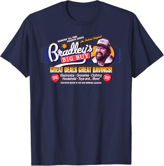 Stranger Things Season 5 Bradley's Big Buy Retro Ad T-Shirt - T-Shirt | Navy