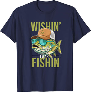 Wishin' I was Fishin Bass Fishing Boys Graphic Sunglasses Tr T-Shirt - T-Shirt | Navy