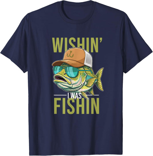 Wishin' I was Fishin Bass Fishing Boys Graphic Sunglasses Tr T-Shirt - T-Shirt | Navy