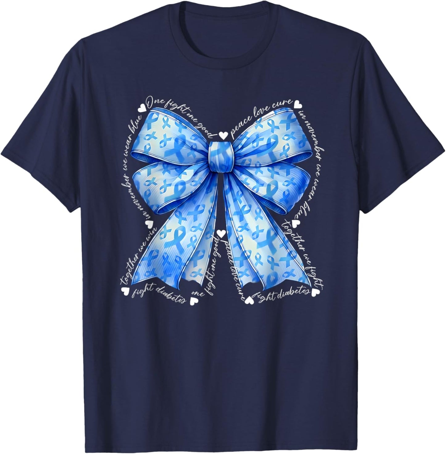 in November We Wear Blue Diabetes Awareness Coquette Bow T-Shirt - T-Shirt | Navy