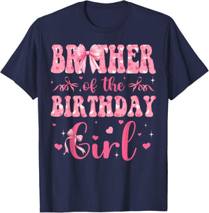 Brother of The Birthday Girl Matching Pink Coquette Bow T-Shirt - T-Shirt | Navy