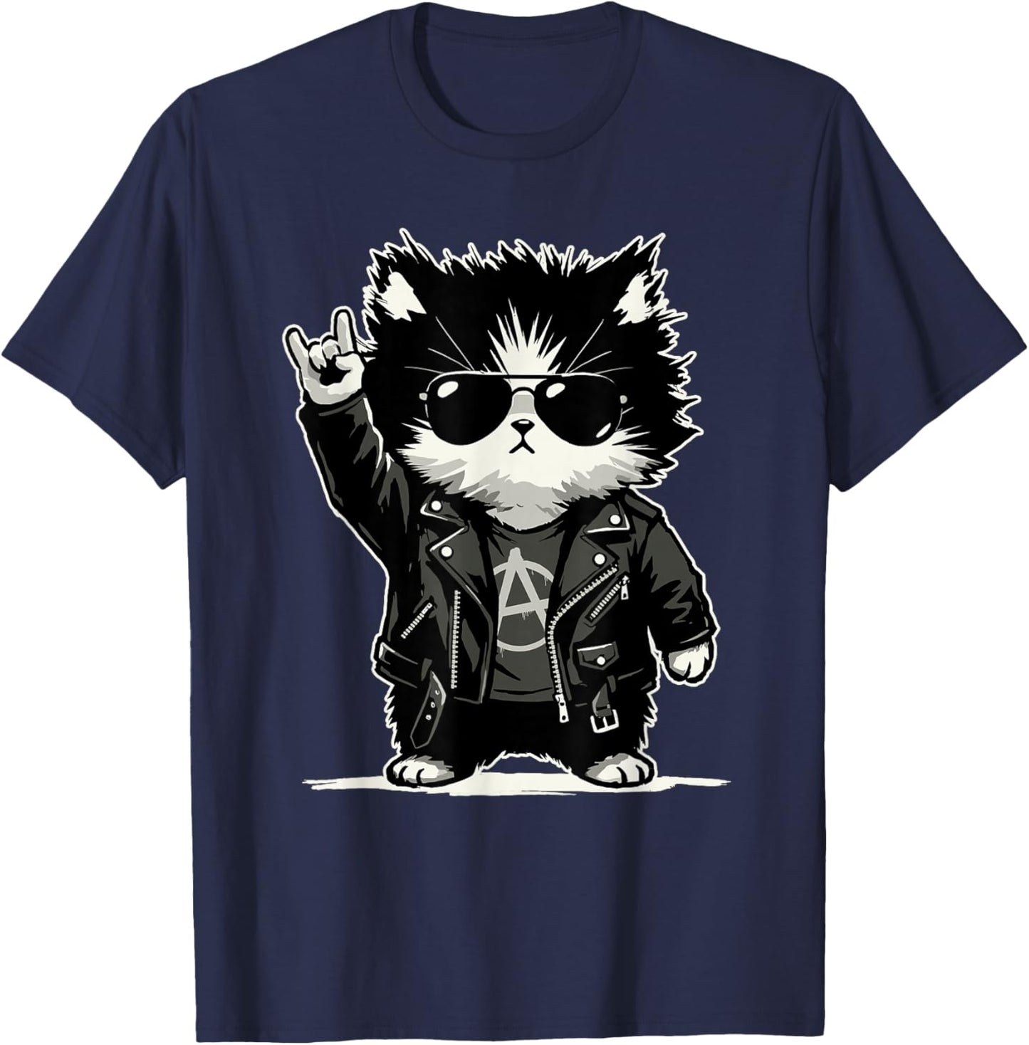 Retro Cat Rock Music Men Kids Women Funny Cat T-Shirt - T-Shirt | Navy
