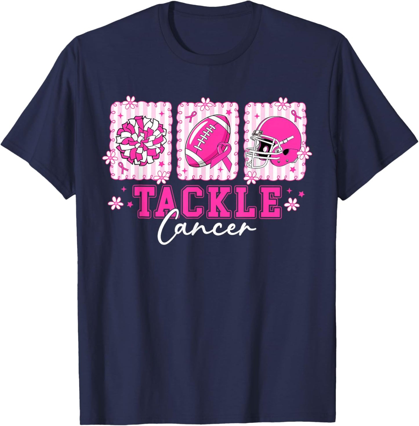 Pink Out Tackle Breast Cancer Awareness American Football T-Shirt - T-Shirt | Navy