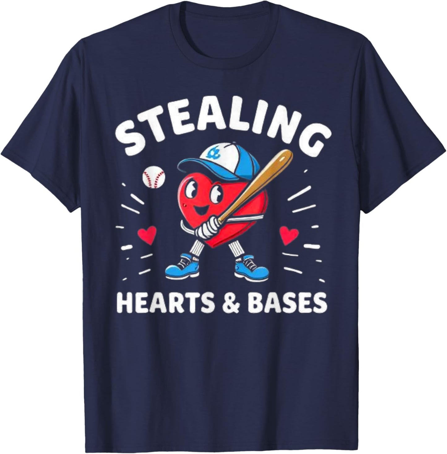 Valentines Day Baseball Stealing Hearts Bases Boys Kids Men T-Shirt - T-Shirt | Navy