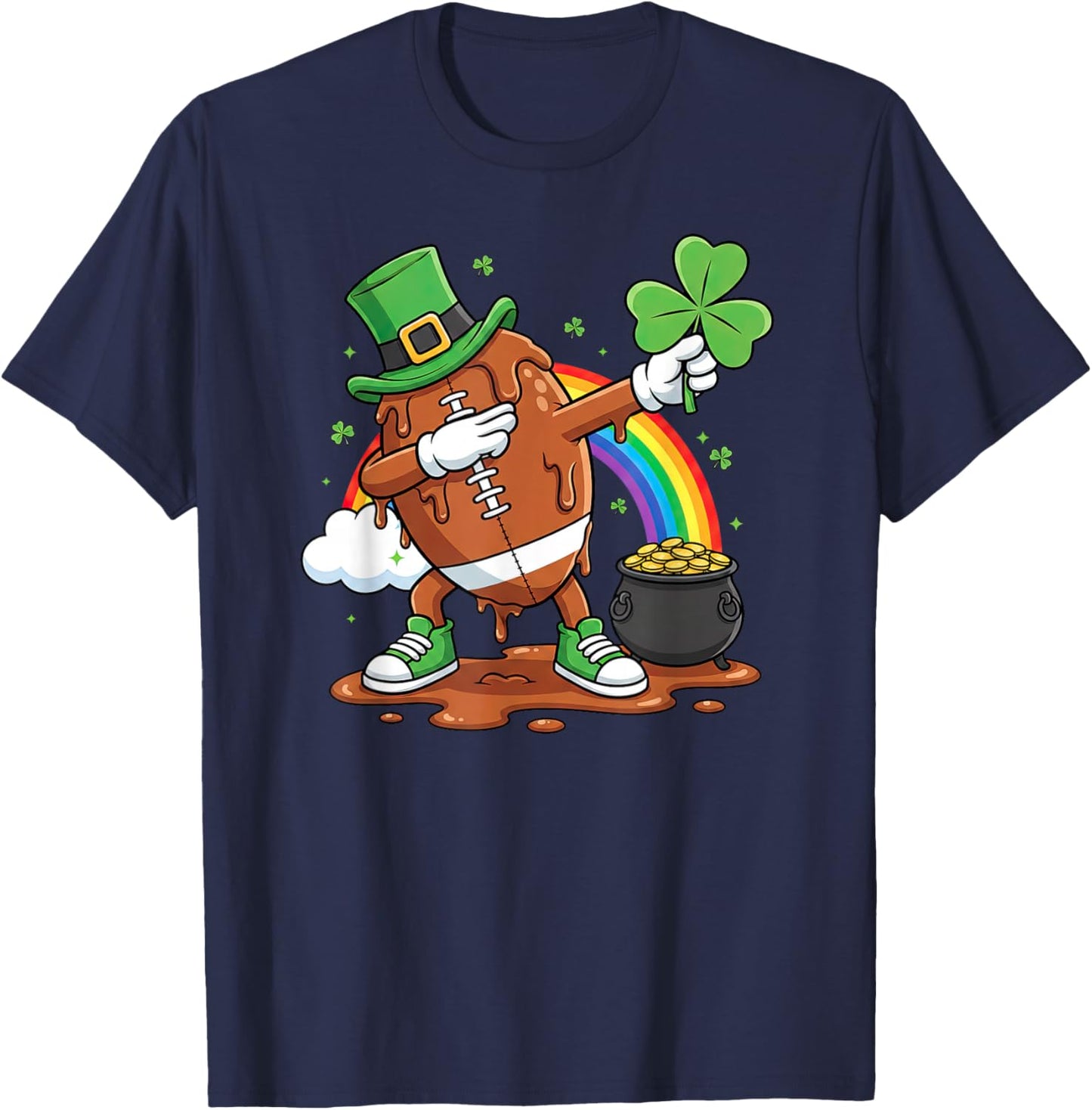 Funny Drip Football Dabbing St Patricks Day Kids T-Shirt - T-Shirt | Navy